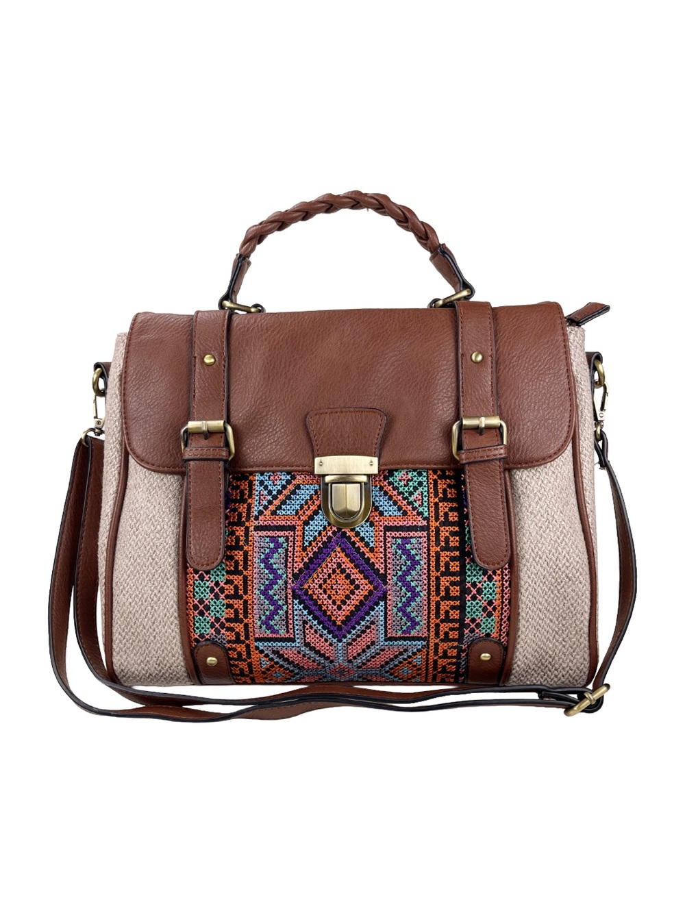 Jen & Co. Satchel Embroidered Bag Vegan Leather